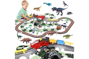 JONRRYIN Circuit Train Enfant, 259Pièces Circuit Dinosaure Enfant, Petit Train Electrique, Dinosaure Jouet, Flexible Pistes Jouet Cadeau Garçons et Filles 2 3 4 5 6 Ans