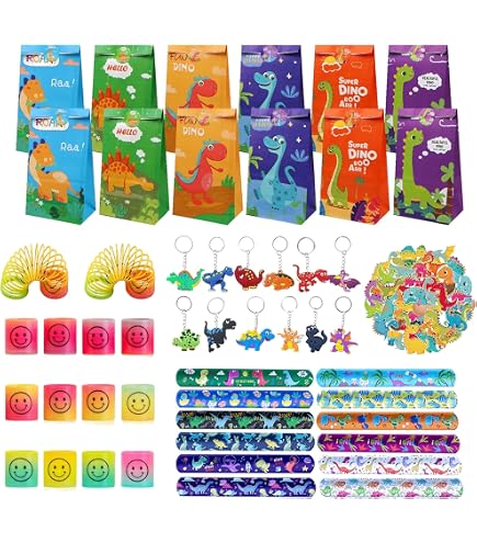 122-teiliges Dino-Party-Set – Tütenfüller Für Kindergeburtstag Mit Figuren, Armbändern, Aufklebern & Mehr – Dinosaurier-Themenparty