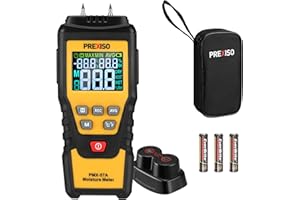 PREXISO Wood Moisture Meter, 7 in 1Digital Moisture Tester, Pin-Type Moisture Detector, Water Leak Detector, Damp Tester for Firewood, Woodworking, Walls, Drywall, and Other Building Materials
