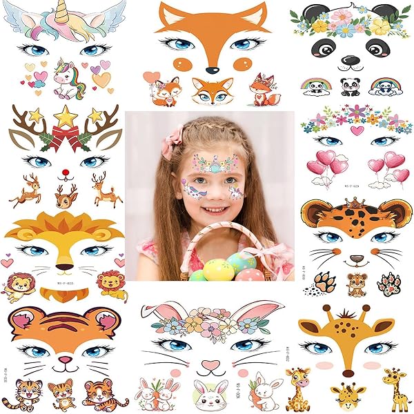 10 Tatouages Temporaires Animaux Pour Enfants - Licorne, Lion, Panda Pour Fêtes