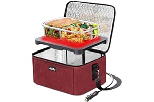Aotto Portable Oven, 12V 24V 2-in-1 Portable Food Warmer Car Microwave, Personal Mini Food Warming Tote Heated Lunch Boxes for Adults Reheating Meal in Travel/Truck/Vehicle (Red)
