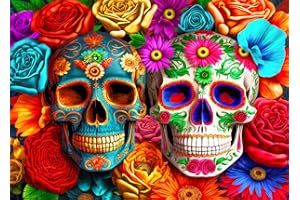 HUADADA Puzzle dla dorosłych, 1000 elementów, kolorowe kwiaty, czaszka, dekoracja domu, puzzle