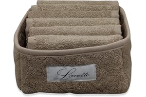 CA' D'ORO Cestino Lavette 100% Cotone 350 gr/mq con trapuntatura (Tortora, 6 Lavette)