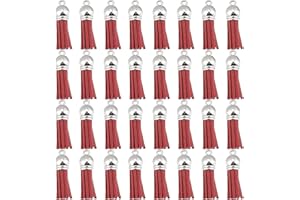SUNNYCLUE 100Pcs Faux Leather Suede Tassels Leather Tassel Charms Bulk for Keychain Decoration with CCB Plastic Cord Ends for DIY Jewelry Making Bookmarks Bag Decor Supplies, Red