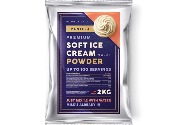 Bounce24 Softglasspulver Vanilj 2 kg för glassmaskin - 6 kg glass | Med helmjölkspulver, tillsätt bara vatten, krämig, utan extra mjölk