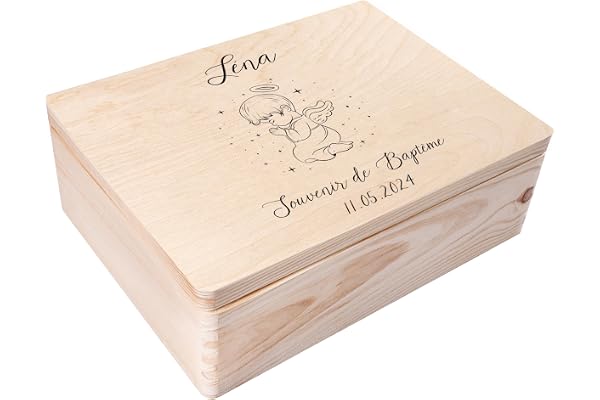 Creative Deco Boite Cadeau Personnalisé Bapteme pour Garçon et Fille | Boîte à Souvenirs en Bois | Personnalisés - Bougie et Prière de l'ange | Personnalisable Idée Coffret Décoration