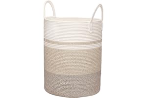 Ajiteogy Grand Panier à linge, grand panier linge en corde tissée avec poignées, panier rangement,paniere a linge sale, paniers à vêtements