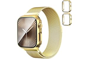 PWJCLT Magnetic Band and Case for Apple Watch Band 40mm 41mm 38mm 44mm 45mm 46mm 42mm Women/Men,Stainless Steel Milanese Loop Bracelet Strap with Cover Combo iWatch Series 11 10 9 8 7 6 5 4 3 SE