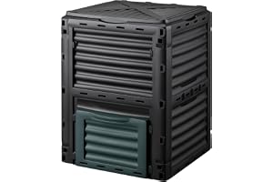Wiltec Kompostbehållare 300 liter 61 x 61 x 82 cm, Komposter i plast för trädgårdsavfall och köksavfall, kompost med lock och bottenlucka