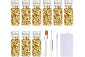 DBALL 8 Botellas Pan de Oro Papel Decoración Pan de Oro Manualidades con Pinzas y Cepillo Multifunción Papel Aluminio Dorado para Joyería de Resina Pintura Manualidades y Arte de Uñas