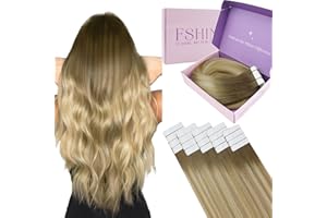 Fshine Extension Adhesif Cheveux Naturel 20pcs 20pouces 50cm 50g Brun Moyen à Blond Miel et Blond Bande Adhesive Extension Vrais Cheveux Humains Blonde Tape in Hair Extensions Couleur 6 27 60