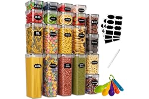 Withosent Botes Cocina Almacenaje 20 Piezas, Recipientes para Alimentos de Plástico, Hermeticos Contenedores Cocina para Cereales, Pasta, Granos(2,8L 2L 1,4L 0,8L 0,52L)
