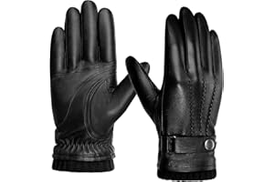 BISON DENIM Men's Winter Sheepskin Leather Gloves, Wool Cashmere Lining, Touchscreen Compatible, Driving Gloves for Men