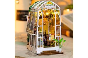 Book Nook Dolls House, MOJINO Miniature House Kits for Adults Puzzle 3D Wooden Model Kits for Adults With LED Light Creativity Gift for Adults Teens (Greenhouse)