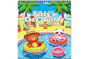 FUN LAVIE Cosy Colouring Book for Adults Relaxation with Cute Animals on Travel Adventures,Cozy Coloring Book for Teen Stress Relief & Mindfulness for Women, Spiral Bound Design - Fuzzy's Cozy Journey