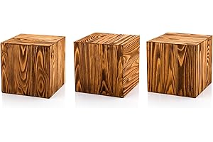 DECORATIVO Holzblock Massiv 20x20x20cm Satz von DREI Nuss - Holzständer Deko – Holz Blumenständer - Baumstamm Deko zum Haus – Holz Deko - Blumensäule Holz – Deko Holzklotz Massiv