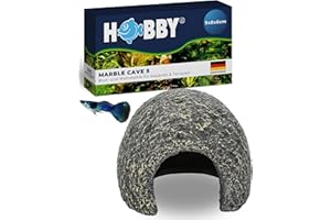 HOBBY Aquaristik Marble Cave 5 I 9 × 8 × 6 cm I Wohn- & Bruthöhle aus Kunstharz für Zwergbuntbarsche, Welse & Garnelen I Deko Höhle für Aquarienbewohner I Rückzugsort & Laichplatz