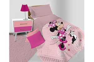hermet Minnie Mouse, Copriletto Trapuntato Letto Singolo Primaverile Disney, Trapunta Primaverile letto singolo, Copriletto Mezza Stagione Tapuntato, 100% Microfibra, Prodotto Ufficiale Disney
