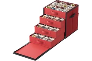 SONGMICS Organizer na bombki świąteczne Otwierane z boku Możliwość układania w stosy 4 szuflady Tkanina Oxford 600D 64 przegródki 3 cale, wiśniowe RFB037R01
