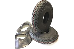 AETUHU Sedie a rotelle Pneumatici Set di 2X 4.00-5 Nero + 2 Tubo Angolo valvola Pneumatico Blocco Forte Profilo Stabile 4 PR