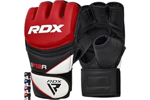 RDX MMA Gants d'entraînement, Maya Hide Cuir, Mitaines Boxe Grappling Sparring, Ventilé Ouvert Paume, Protection Poignet Main, Kickboxing, Muay Thaï, Arts Martiaux Combat Gloves, Homme Femme, Noir, L