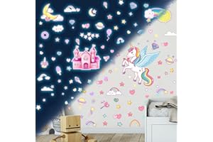 HSDSH Adesivi da Parete Fluorescenti Unicorno Adesivo Murale Bambini con Luminosi Stelle Luna Adesivi Murali Camera da Letto Unicorno Adesivo Muro Adesivi Murali Bambini Stickers Murali per Bambine