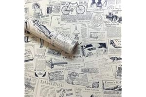 LEPENDOR Decorative Wallpaper Self-Adhesive Wallpaper Retro Style Printed Stick Paper Easy to Apply Peel and Stick Wallpaper (0.45 x 10 m, Newspaper)