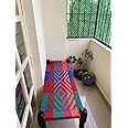 QUICK ARTSY Sheesham Wooden Charpai with Colorful Weaving - Living Room & Garden Bench - Cotton & Jute Rope - Jute & Black Rope || Traditional Cot for Balcony or Patio || Ethnic Charpai Bench