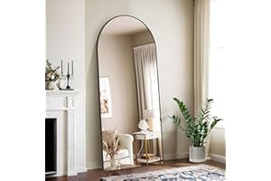 NASSYOU NIMURY Espejo de Pie 179 x 65 cm, Gran Espejo Arqueado de Pared con Marco de Aluminio Negro, Espejo de Cuerpo Entero para Baño, Dormitorio, Entrada y Pasillo