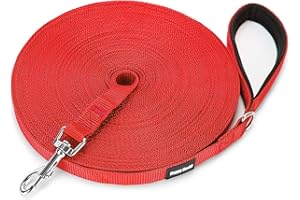 HAPPY HACHI Guinzaglio da Traino per Cani, 3 m/5 m/10 m/15 m/20 m/25 m/30 m/33 m, in Nylon con Cinturino, per Cani di Taglia Grande e Piccola (Rosso, 33M)