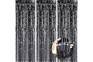 ANDIKER 3 Pezzi Tende Frange Nero, Tende Party Metalliche Tinsel,Per Feste Di Compleanno Decorazioni Tende in Lamina metallica(1m x 2.5 m)