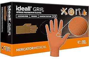 Mercator Medical Guantes de nitrilo naranja | M – XL | Ideall Grip + naranja Guantes de protección desechables, sin polvo, sin látex, 2,5 x gruesos guantes de nitrilo