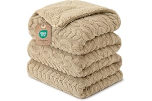 PHF Sherpa Fleecedecke Flannel Kuscheldecke 229x229cm, Oeko-TEX® Zertifiziert super weiche Wohndecke, 510GSM getufteter Jacquard luxuriöse Ästhetische Blanket für Couch Sofa Bett, Khaki