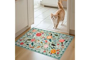 Puremy Schmutzfangmatte Innen, Waschbarer Fussmatte, Blumenmuster, Vintage Teppiche, Niedriger Flor, rutschfest, Weiche, Eingangstürmatte für Flur Eingangsbereich Küche, 66x100cm, Grün