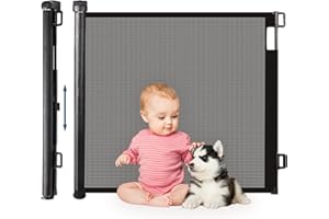 HollyHOME Cancelletto di Sicurezza Retrattile per Bambini 180 cm Extra Largo Operazione con Una Sola Mano, Cancello Bambini e Cani Adatto per Scale, Corridoi, Interni ed Esterni, Nero