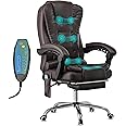 Blisswood 8 Point Back Massage Chair with Footrest – Ergonomic Office Desk Chair with Adjustable Height, Tilt Function and Padded Armrests Cushion for Home Office or Gaming - PU Leather (Brown)