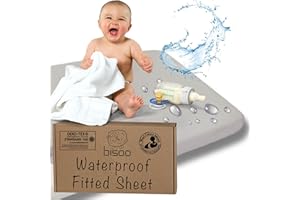 Bisoo Drap Housse 100x100 Impermeable - Drap Housse Alese Protege Matelas Bebe pour Tour de Parc et Lit Bebe - 100% Jersey Oeko-Tex - 1 Drap Impermeable Gris 100x100 CM