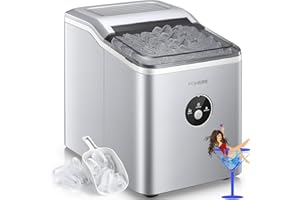 Ice Makers Machine Countertop, 9 Cubes Ready in 6 Mins, 28lbs in 24Hrs, LED Display with Ice Scoop and Basket, Portable Ice Cube Maker for Party, Office, Bar, RV, FOHERE (Silver)
