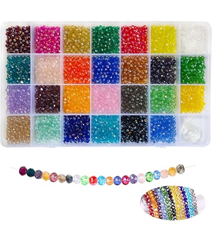 2400 Perline Briolette In Vetro 4mm – Rondelle Sfaccettate 24 Colori – Kit Per Bracciali Fai Da Te Con Scatola