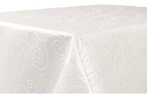 ‎BEAUTEX BEAUTEX Tischdecke Damast Ornamente - Bügelfreies Tischtuch - Fleckabweisende, Pflegeleichte Tischwäsche - Tafeltuch, Eckig 130x220 cm, Champagner