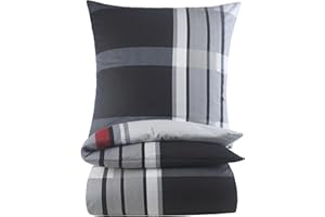 ‎BASATEX BaSaTex Feinbiber Winter Bettwäsche warme und kuschelige Bettgarnitur und Kissenbezug 155x220 + 80x80 cm | 100% Baumwolle | Jack - Anthrazit Grau Rot