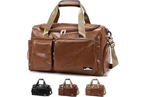 ZIOSINM ZIOISNM Sac Sport Homme en Cuir PU, Sac de Voyage pour Homme Dispose de Multiples Compartiments, Adapté au Fitness, à Un Usage Quotidien et Aux Courts Trajets, Sac de Voyage (Marron Clair)