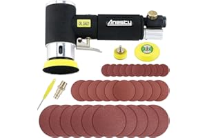 ANESTY Mini Levigatrice Orbitale Pneumatica 50mm + 75mm, Mini Levigatrice angolare,Smerigliatrice angolare ad aria compressa con 20 Pezzi Dischi Carta Abrasivi