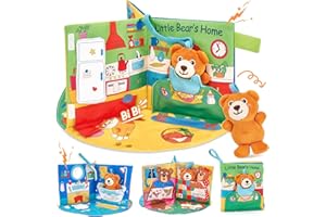 hahaland 3-in-1 Sensory Cloth Book for Babies 0 6 12 Months, Baby Busy Book, Soft Interactive Tummy Time Toy, Montessori Early Learning Toy for Toddlers, Foldable & Washable Baby Story Books Gift