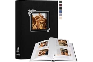 Lanpn Album fotograficzny do scrapbookingu, Mały Album lniany Projektowanie okien, 60 białych stron z pergaminowymi przekładkami na zdjęcia 9x13cm 10x15cm 13x18cm (19x27cm, czarny)