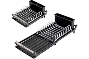 Erreke Egouttoir a Vaisselle Cuisine Extensible, Égouttoir Bec Verseur pour l'Évier, Porte-Couverts, Egoutoire Pliable Plastique, 28x20 cm Couleur Noir.