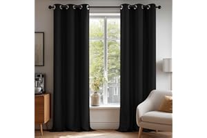 Deconovo Blackout Curtains Eyelet, Super Soft Thermal Insulated Noise Reduction Bedroom Curtains for Living Room, 38 x 72 Inch, Black, 2 Panels