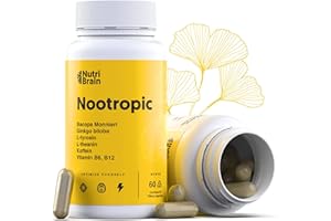 ‎NUTRIBRAIN NutriBrain - Opti-Formel Nootropic Brain Booster - Konzentrations Tabletten mit Ginkgo Biloba, Tyrosin, L-Theanin & 130mg Koffein - Dopamin Tabletten, Gedächtnis Tabletten, Fokus Kapseln