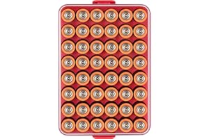 AGAINMORE Battery Organiser Storage Case, Small Battery Safe Box Container for 48 AA Batteries, Plastic Clear Protective Battery Holder for Travel/Home/Office (Red, L)