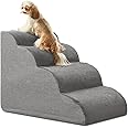 YKingder Dog Stairs Ramp for Beds Couches,Extra Wide Pet Steps with Durable Non-Slip Waterproof Fabric Cover, Dog Slope Stairs Friendly, Grey，4-Tiers